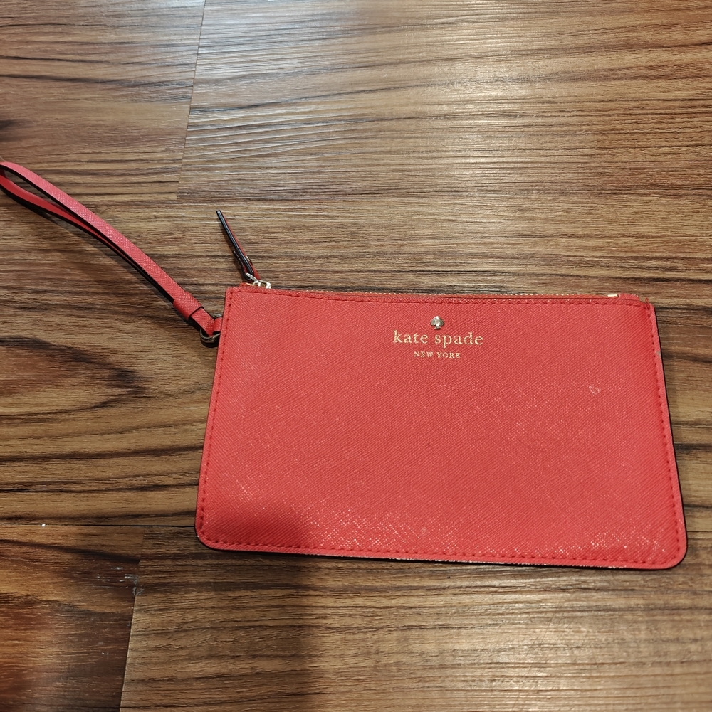 kate spade Red Saffiano Leather Wristlet Pouch